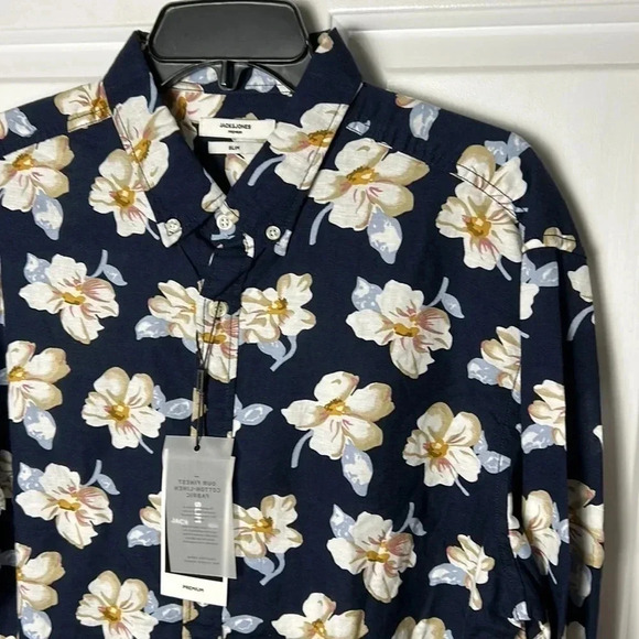 Jack & Jones NWT, linen cotton men shirt XL. floral ,long sleeve. Office,event - Picture 2 of 16